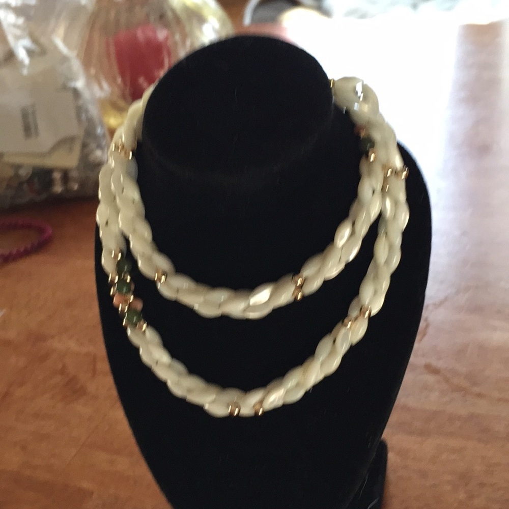 2 Braided bead necklace -with gems- for layering